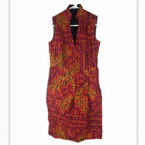 Akris Pink Red Green Geometric Stand-Collar Midi Dress